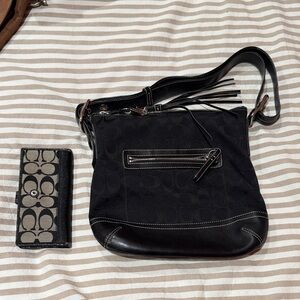 Coach Black Crossbody Bag with Silver Accents with wallet